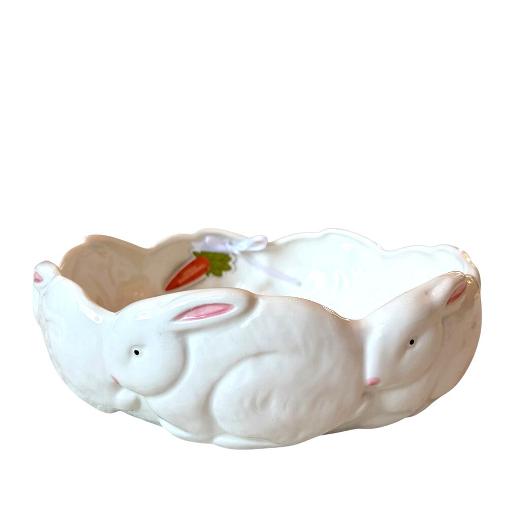 Arlington Designs Easter Bunny Bowl 11in White Ceramic Spring Home Decor New
